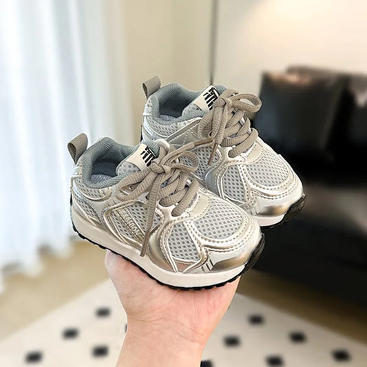 2025 Autumn Boys Girls Breathable Mesh Orbit Metallic Sneaker Toddler Kid Casual Fashion Shoes Child Sports Walking Shoes
