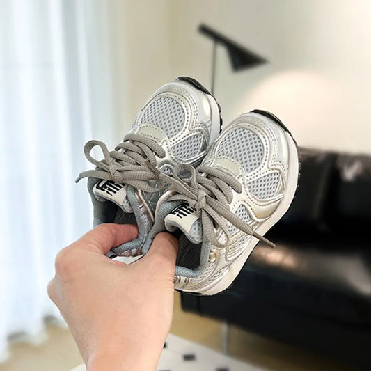 2025 Autumn Boys Girls Breathable Mesh Orbit Metallic Sneaker Toddler Kid Casual Fashion Shoes Child Sports Walking Shoes